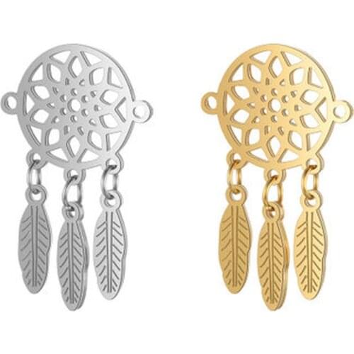 5pcs Titanium Stainless Steel Gold Silver Tone Dream Catcher Silhouette Charm Connector Fit DIY Necklace Pendant Jewelry Crafts