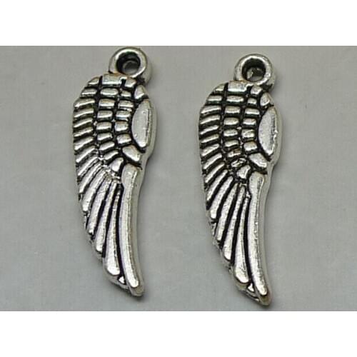 50pcs--Angel Wings Charms, Antique Tibetan Silver Tone 2 Sided Mini angel wing charm pendants 17x5mm