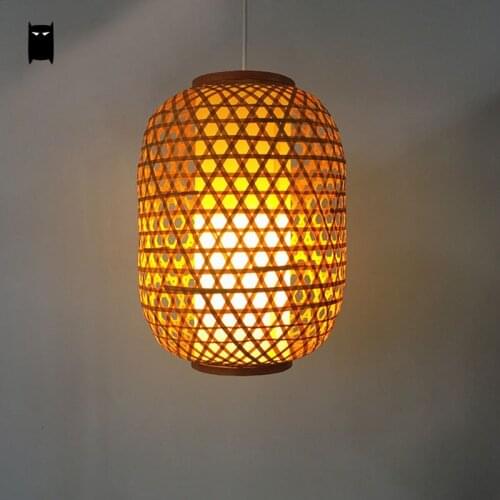 Bamboo Wicker Lantern Pendant Light Fixture Asia Rustic Japanese Hanging Lamp Avize Luminaria Indoor Home Dining Room Restaurant