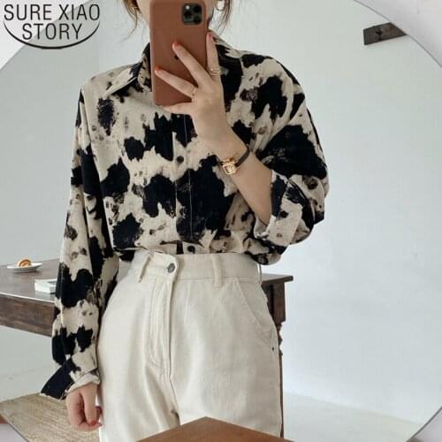 Loose Streetwear Plus Size Tops Women Long Sleeve Blouse Cow Print Button Up Shirts Korean Fashion Clothes Spring New 16104
