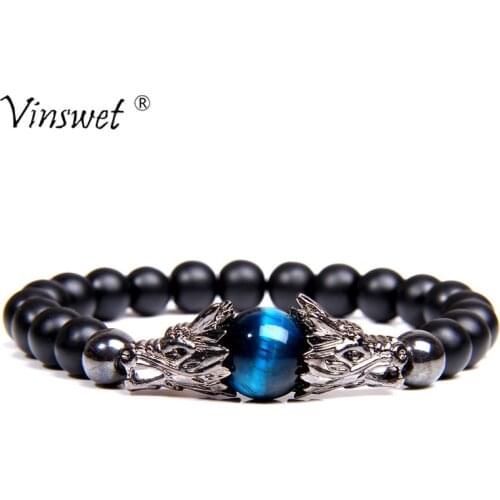 Tiger Eye Bracelet for Women Pulseira Masculina Mens Jewelry Dragon Bileklik Pulseira 8mm Stone Beads Elastic Men Bracelets