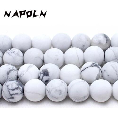 NAPOLN Natural Stone Beads White Turquoise For DIY Jewelry Making Bracelets Necklaces 15 inches 4/6/8/10/12/14mm