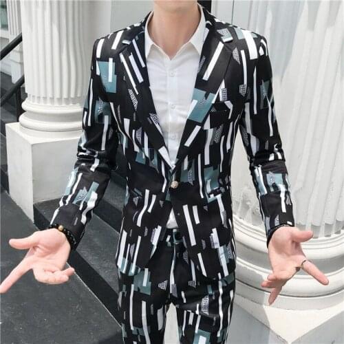 Color Designers Fashion Rectangle Suit Men Slim Fit Stitching Color Suit Blazer Pants Men Four Seasons Party Prom Suits For Men