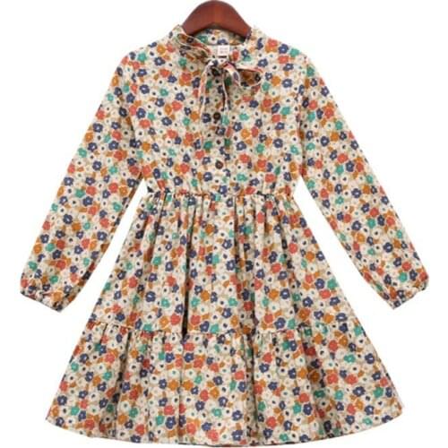 Kids Floral Dress for 4 Years Girls Long Sleeve Clothing Baby Dresses Baby Flower Girls Party Dance Princess Bowtie Collar Dress