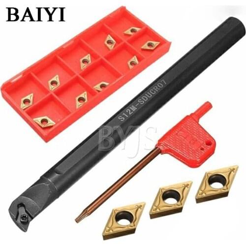1pc S12M-SDUCR07 Boring Bar 150mm with Wrench + 10pcs DCMT0702 Carbide Inserts For CNC Lathe Inner Turning Tools