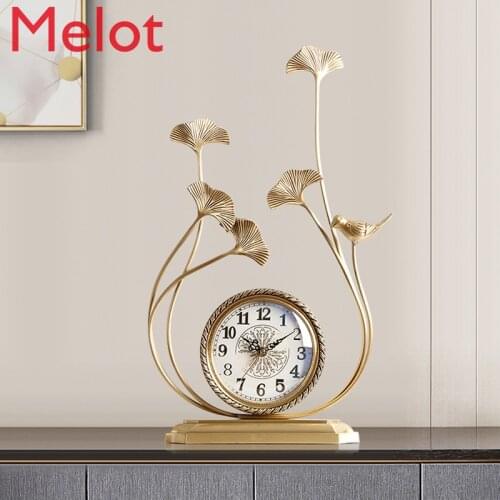 Home Desktop Pure Copper Clock Decoration Living Room Retro Creative Decoration Modern Light Luxury Desk Clock European Clock