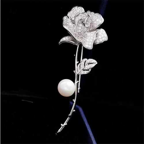 Elegant Luxury Rose Flower Lapel Pin Zircon Brooch Pin Costume Jewelry Clothes Accessories For Women Wedding