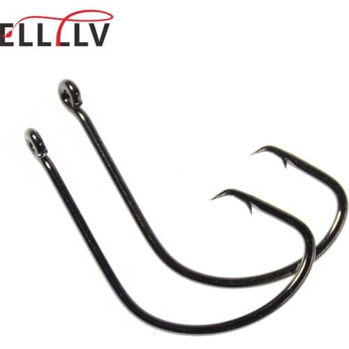 Elllv 50pcs 1/0 - 8/0 Saltwater Fishing Octopus Circle Hooks Carbon Steel Barbed Hook Snapper Flasher Sabiki Rigs Tying Hook