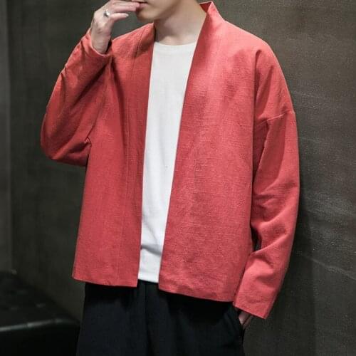 MrGB 2021 Chinese Style Autumn Cotton Linen Men Short Coat Oversize Solid Color Vintage Male Jacket Cardigan High Quality 5XL