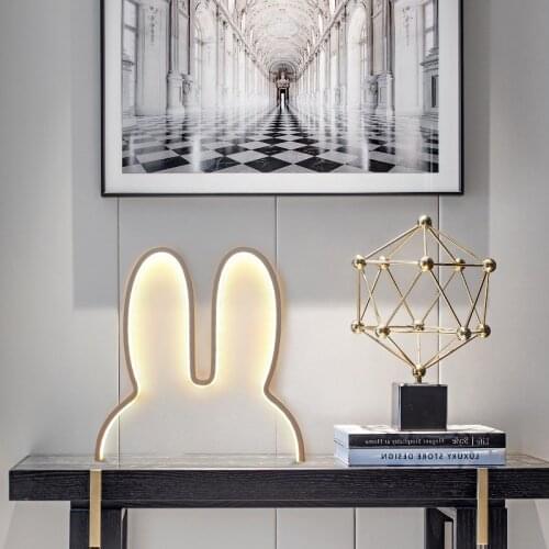 Rabbit Night Light Decorative Animal Profile LED Lamp USB Dimmable Remote Control Bedside Tabletop Light for Home JS22