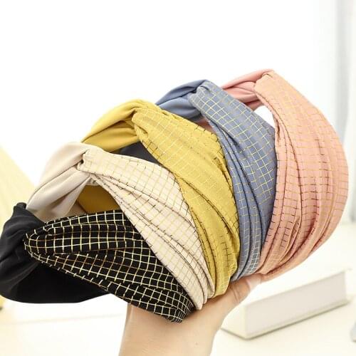 New Simple Style Ladies Headband, Exquisite Bronzing Printing Plaid Fabric Cross Hair Accessories Headband