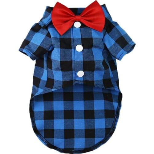 Pet Clothes Dogs Plaid Striped Shirt Suit Dog Pet Supplies Red Blue Gentleman Style Bow Tie Shirts Wedding Dress Puppy Coat