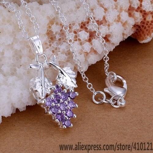 P206_2 Lucky Charm Silver Color Pendants For Women Jewelry Necklace Girl Lady Accessories Fashion Pendant Zircon Grapes /fmo