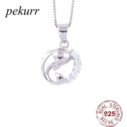 Pekurr 925 Sterling Silver Fish Zircon String Hoop Necklaces For Women Crystal Pendants Fashion Jewelry Accessories
