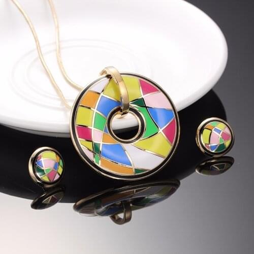 R&X Necklace Set Women Trendy Gift Sieraden Sets Anniversary Engagement Necklace/Earrings S22101 Stainless Steel Enamel Jewelry