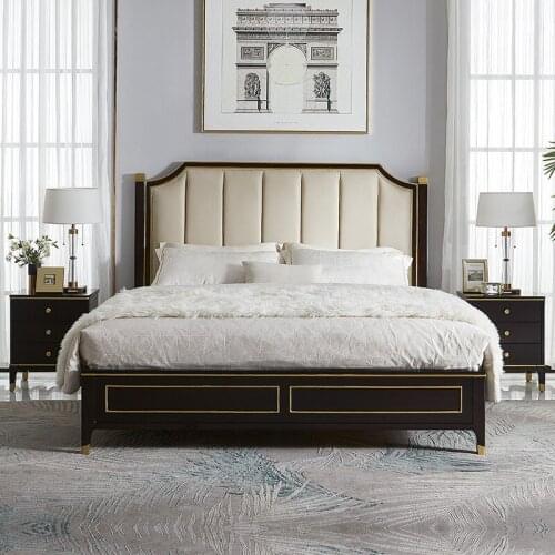 American light luxury solid wood bed 1.8m double bed master bedroom big bed European leather bed wedding bed princess bed simple