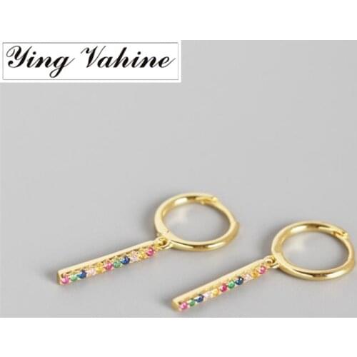 Ying Vahine 100% 925 Sterling Silver Multicolor CZ Mini Zircon Geometric Square Pendant Stud Earrings for Women