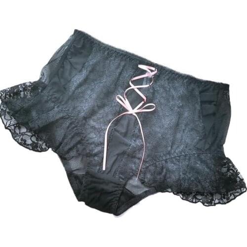 Women Sexy Gothic cross belt Underwear Panties Sweet Bow Girls Lingerie Plus Size Japanese Style Ruffles Lace Briefs 6XL