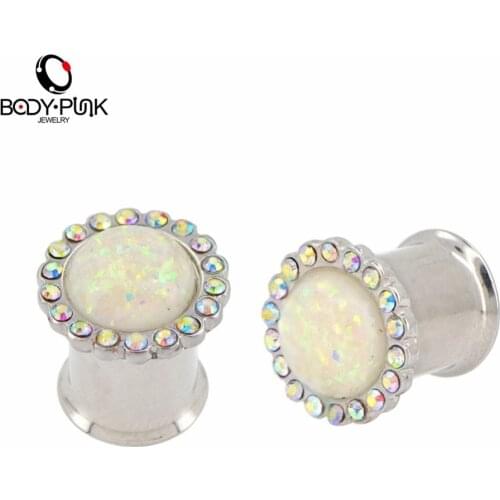 BODY PUNK Colorful Rhinestone Flowert Pattern Ear Plug For Women Fashion Piercing Body Jewelry Flesh Tunnel Ear Expander