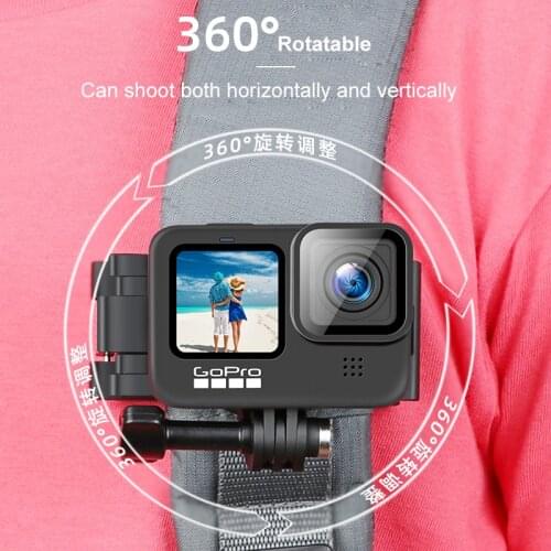 360 Degree Rotary Backpack Bag Clip Mount for GoPro Hero 9 8 7 6 5 4 Action Camera Shoulder Belt