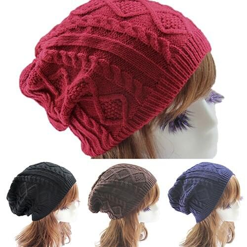 Lady Womens Knit Winter Warm Crochet Hat Braided Baggy Beret Beanie Cap