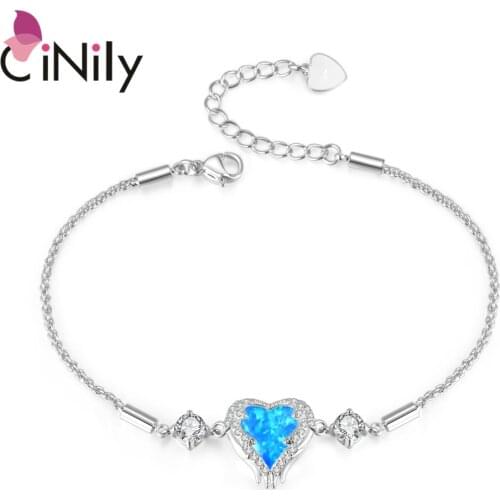 CiNily Heart Shape Opal Bracelets Silver Plated Blue Opal Fashion Jewelry Bracelet for Women Jewelry Bracelet Fashion Gift