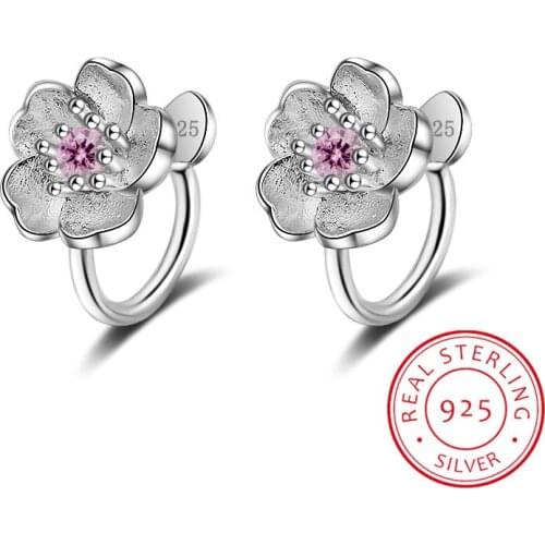 925 Sterling Silver Romantic Cherry Blossoms Flowers Stud Earrings For Women Authentic Fine Brand Jewelry Gift
