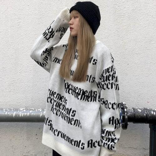 2021 Spring Autumn Sweaters for Women Plus Size Long Sleeve Oversize Korean Autumn Clothes Vintage Harajuku Tops O-Neck Letter