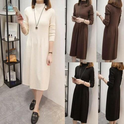 Dress Winter MIDI Regular pullover Top Sweater Strict Long Sleeve Knitted