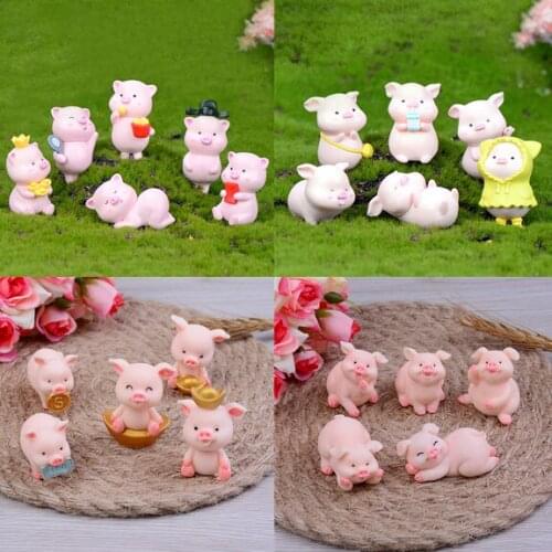 1/5/6PC Resin Craft Mini Cute Pig Figurine Animal Model Moss Micro Landscape Home Decor Miniature Fairy Garden Decoration