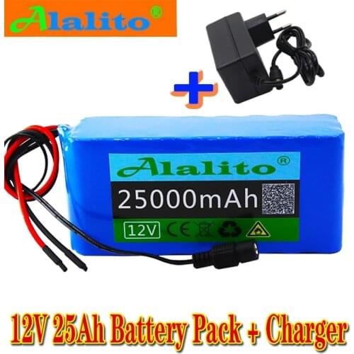 100%original 18650 12V Battery pack Large capacity 12v 25ah 18650 lithium battery protection board 12v 25000mAh capacity+Charger