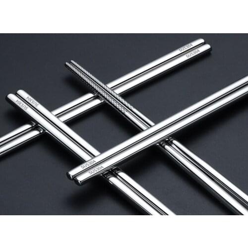 100pair/lot The new food grade 304 stainless steel tableware chopsticks household metal alloy square chopsticks Custom logo