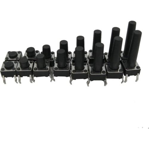 100pcs 4PIN Push Button Touch micro switch black tact switch cap Tactile Tact switch 6*6*4.3/5/6/7/8/9/10/11/12/14/16/17/18/20
