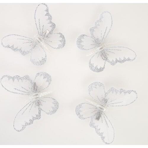 12pcs Christmas Tree Butterfly Clip Pendant Mini Doll Clip Home New Year Decors Christmas Festival Party Supplies White