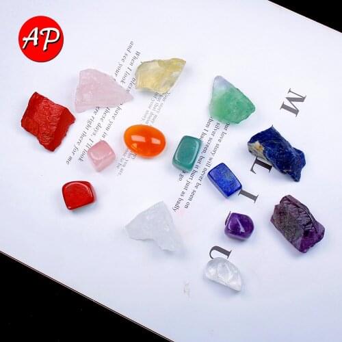 2 Styles 14pcs Natural Crystal Raw Quartz Seven Chakra Therapy Mineral Health Stone Collection Gift Fish Tank Decoration