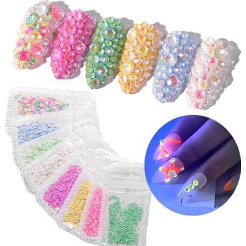 8packs Mixed Size Luminous Crystal Nail Art Rhinestone Decorations Fluorescent Glow In The Dark 3D Glitter Diamond Gems SS6-SS20