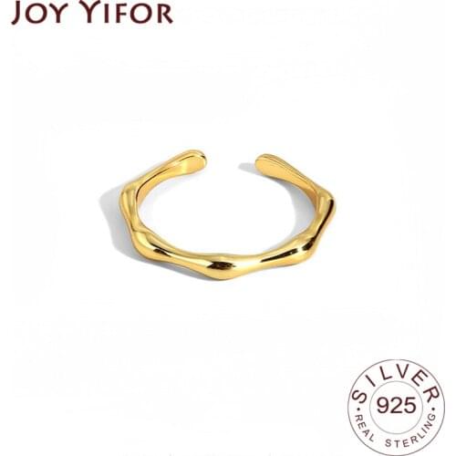 925 Sterling Silver Narrow Gold Color Rings Retro Distressed Opening Handmade Ring Fashion Fine Jewelry