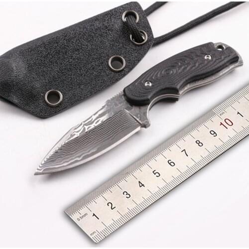 Free shipping High-end Necklace of straight knife Damascus Collect the hunting knife Outdoor tools g10 handle