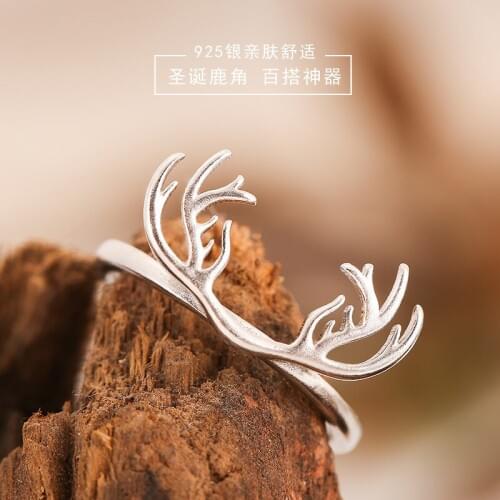 Bohemian Vintage Silver Color Deer Antlers Rings For Women Gift Bijoux Adjustable Finger Antique Engagement Rings Anillos