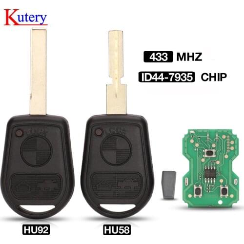 Kutery 433Mhz ID44 Chip 3 Button Remote Key Fob For BMW Z3 E31 E32 E34 E36 E38 E39 E46 Z3i HU58/HU92 Key Balde Replace