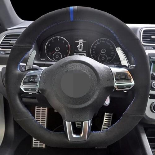 DIY Black Suede Leather CarSteering Wheel Cover For Volkswagen Golf 6 GTI MK6 / Polo GTI / Scirocco R Passat CC