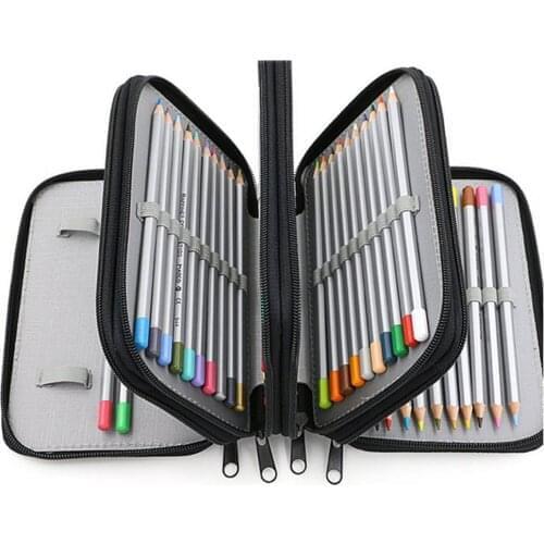 Four-Layer Pencil Bag Solid Color Square 72 Holes Large Capacity Stationery Box Office Pencil Cases For Stationery School Supply