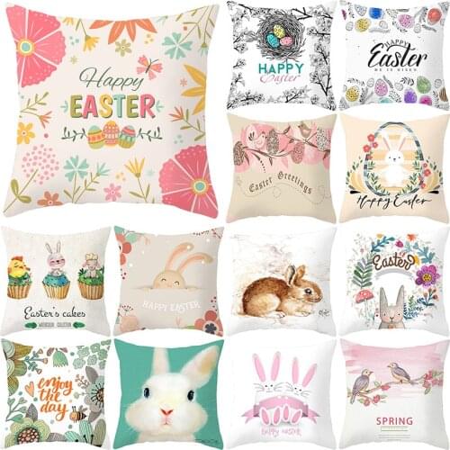 Easter Rabbit Egg In Hand Drawn Style Peach Skin Throw Square Accent Pillow Cushion Case Cover Home Sofa Bedroom Decoration