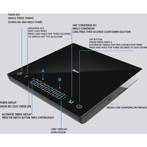 Barista Accessories Hero electronic smart coffee scale timer With dual LED screen 2kg/0.1g Kitchen white Black Scale