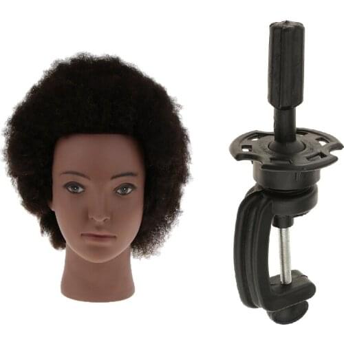 100% Real Hair Training Practice Head Styling Dye Cutting Mannequin Manikin Head with Clamp Set