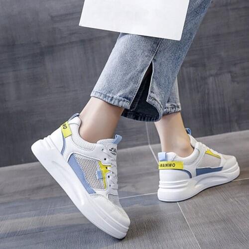 2021 Sneakers Women Fashion Simple Lace Up Flats Shoes Casual Vulcanized Shoes Summer Platform Mesh Breathable Sneakers Female