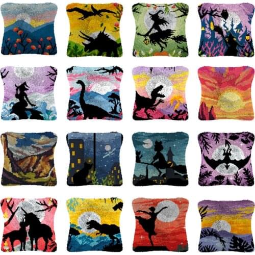 Latch Hook Cushion landscape Pillow Case Crochet Hobby & Crafts DIY Yarn for Embroidery Art Cushion Cover Sofa Bed Pillow