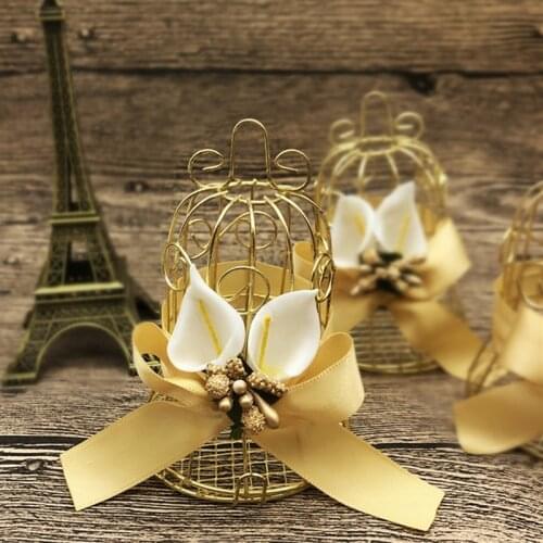 Mini Metal Gold Vintage Retro Bird Cage Candy Boxes Baby Shower Favor Gift Chocolate Box For Guests Party Birthday Souvenir