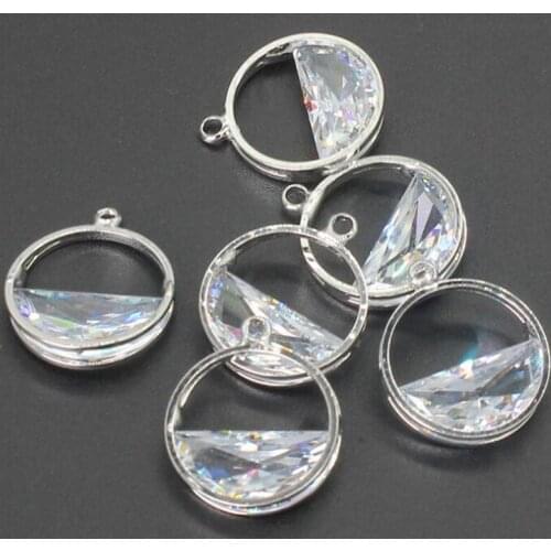 Fashion Round Zicon DIY Pendants Rhodium plated Alloy Necklace Charms 14mm 4 pieces y15772
