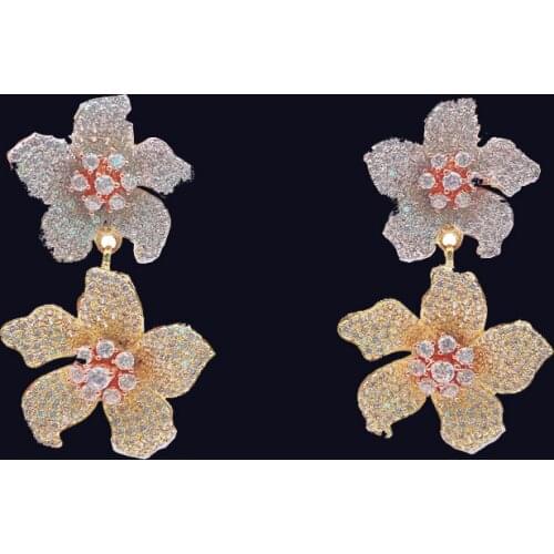 Lanyika Fashion Jewelry Elegant Blooming Redbud Flower Ear Drop Earrings Zircon Micro Plated Wedding Banquet Party Best Gifts